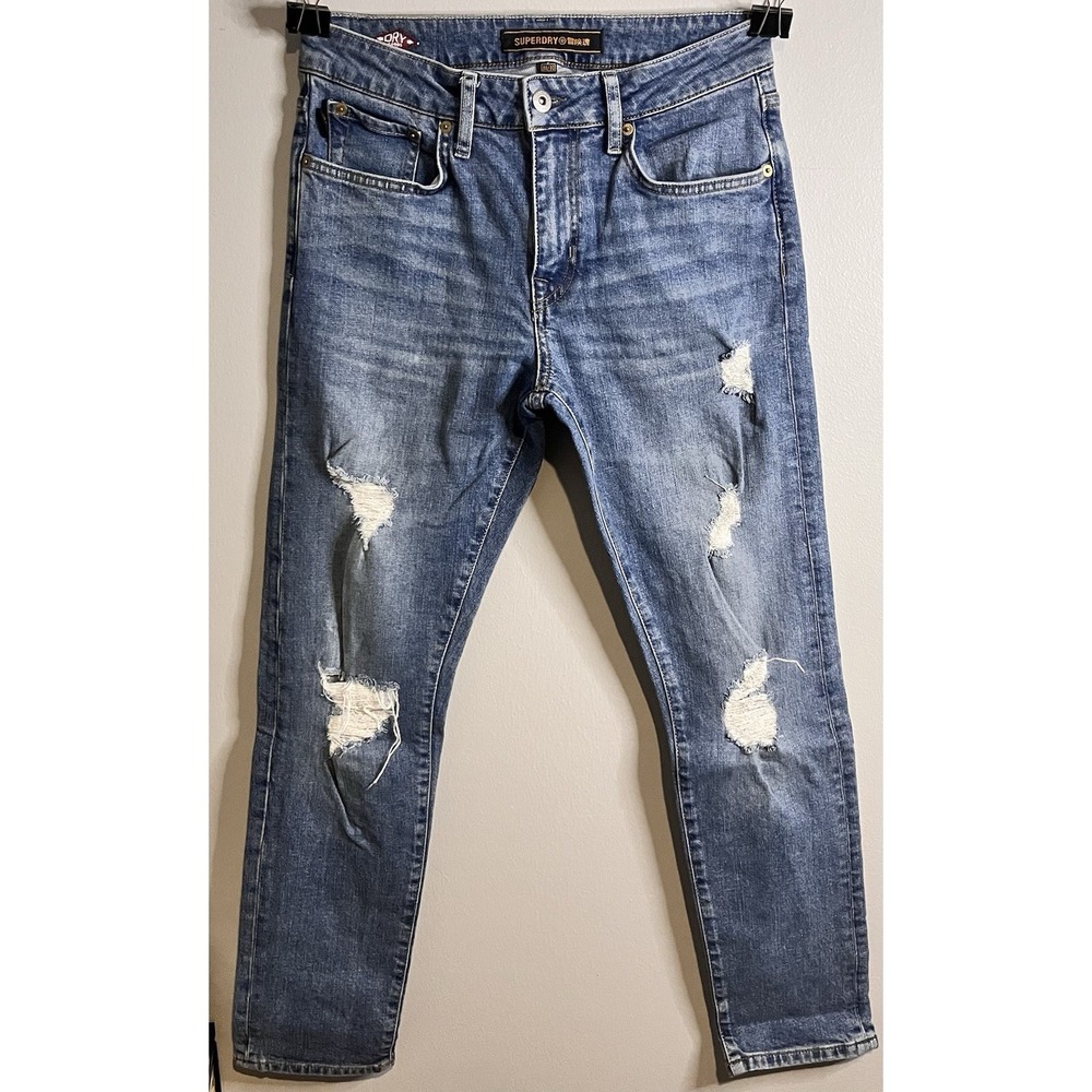 Superdry Skinny Jeans Womens Size 30/30 Cotton Low-Rise Distressed Blue